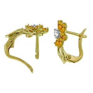 1.1 Carat 14K Solid Yellow Gold Daisy Citrine Diamond Earrings