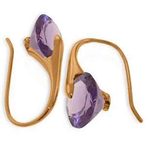 14K Solid Rose Gold Fish Hook Amethyst Certified Earrings