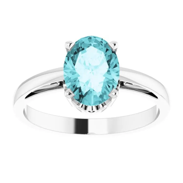 14K White Natural Blue Zircon Solitaire Ring