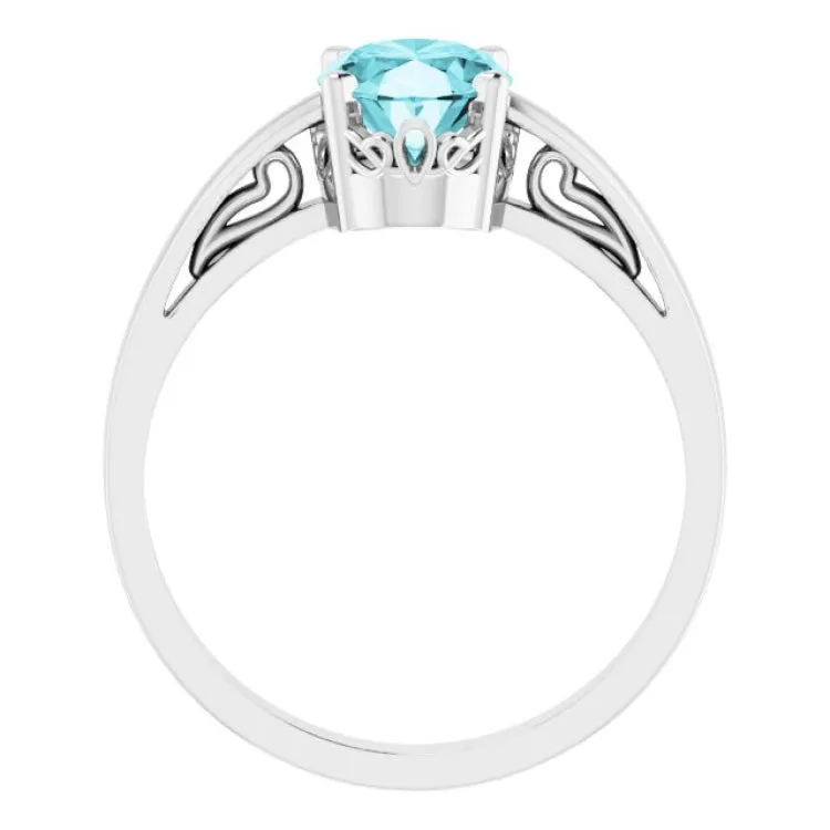 14K White Natural Blue Zircon Solitaire Ring