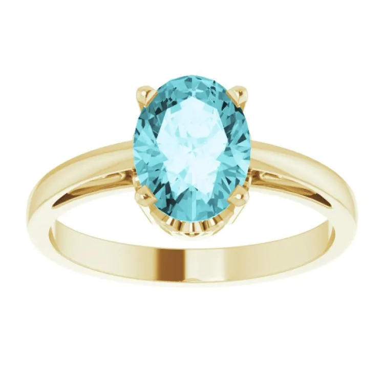 14K Yellow Natural Blue Zircon Solitaire Ring