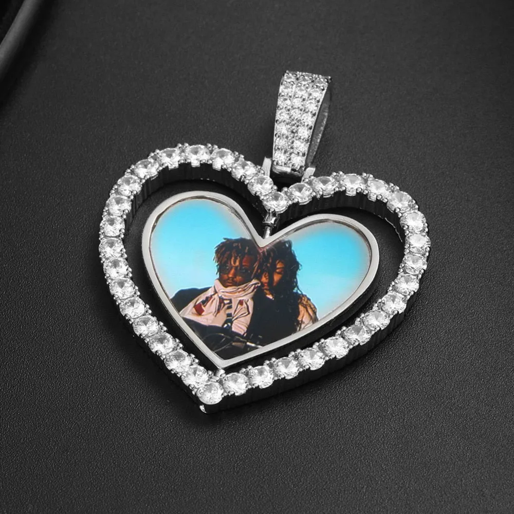 18k Gold Plated Heart Necklace With Picture- Medallion Necklace