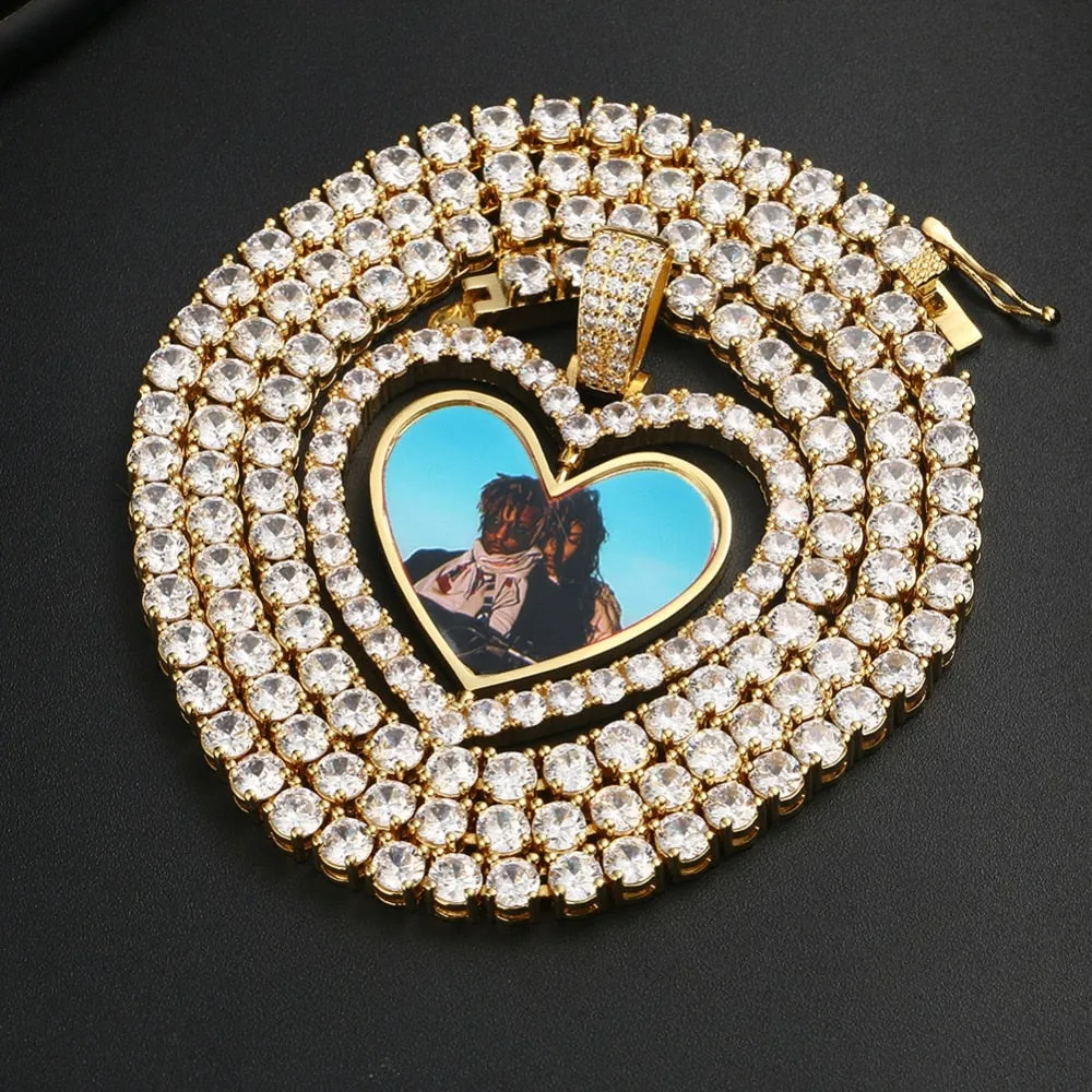 18k Gold Plated Heart Necklace With Picture- Medallion Necklace