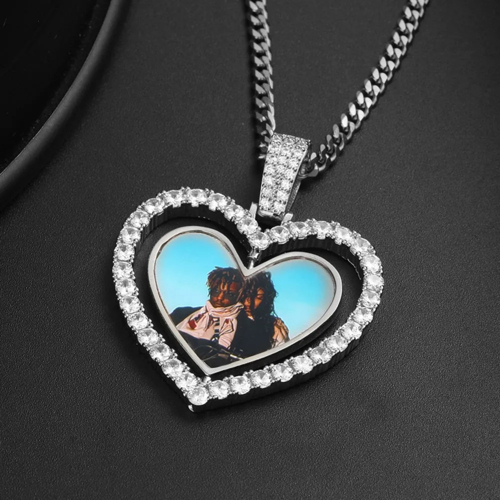 18k Gold Plated Heart Necklace With Picture- Medallion Necklace