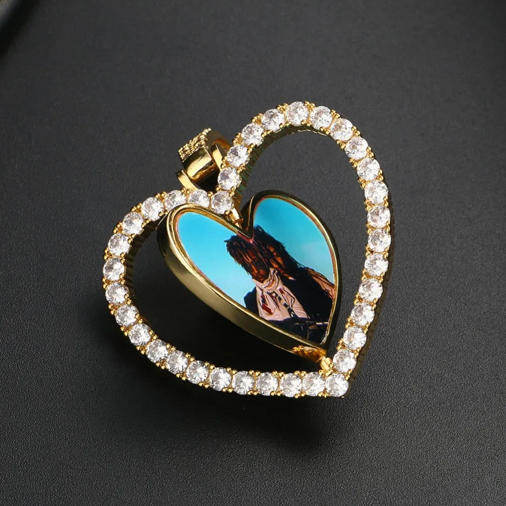 18k Gold Plated Heart Necklace With Picture- Medallion Necklace