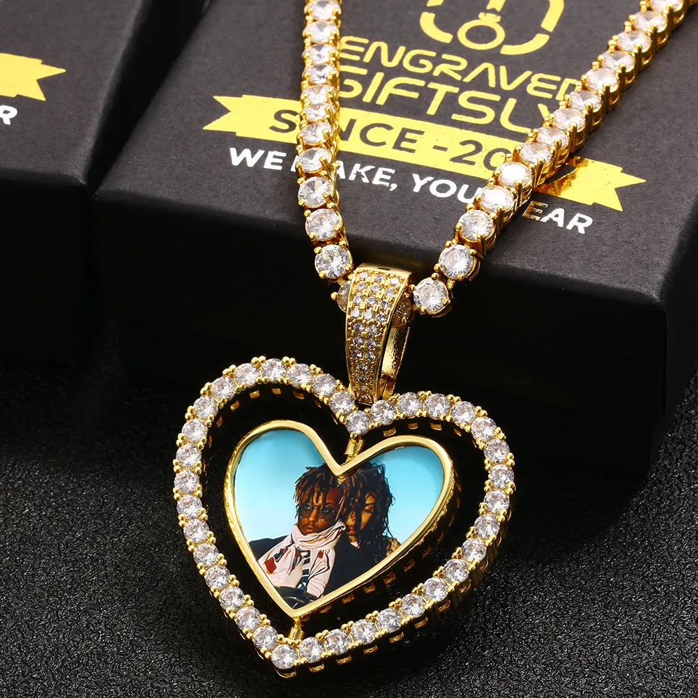 18k Gold Plated Heart Necklace With Picture- Medallion Necklace