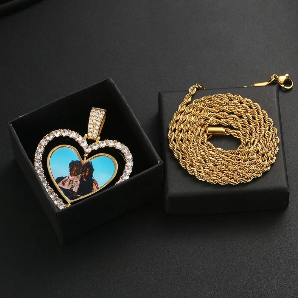 18k Gold Plated Heart Necklace With Picture- Medallion Necklace