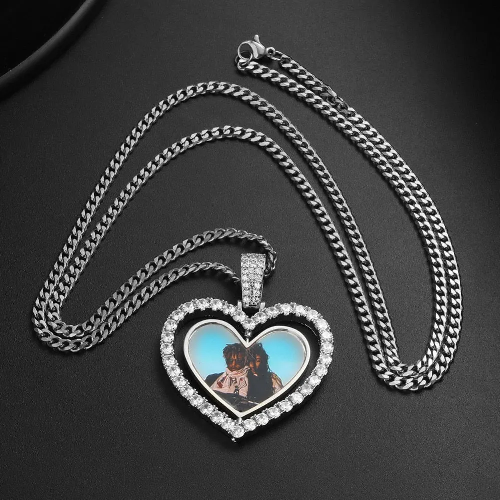 18k Gold Plated Heart Necklace With Picture- Medallion Necklace