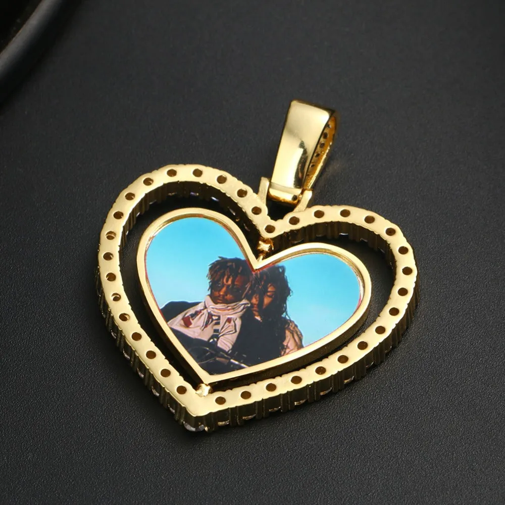 18k Gold Plated Heart Necklace With Picture- Medallion Necklace