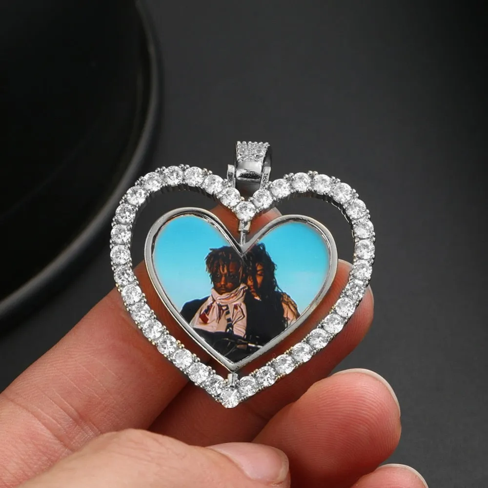 18k Gold Plated Heart Necklace With Picture- Medallion Necklace