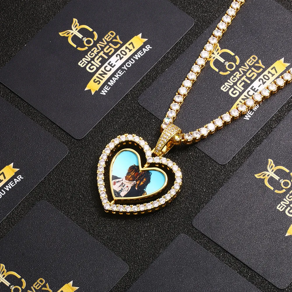 18k Gold Plated Heart Necklace With Picture- Medallion Necklace