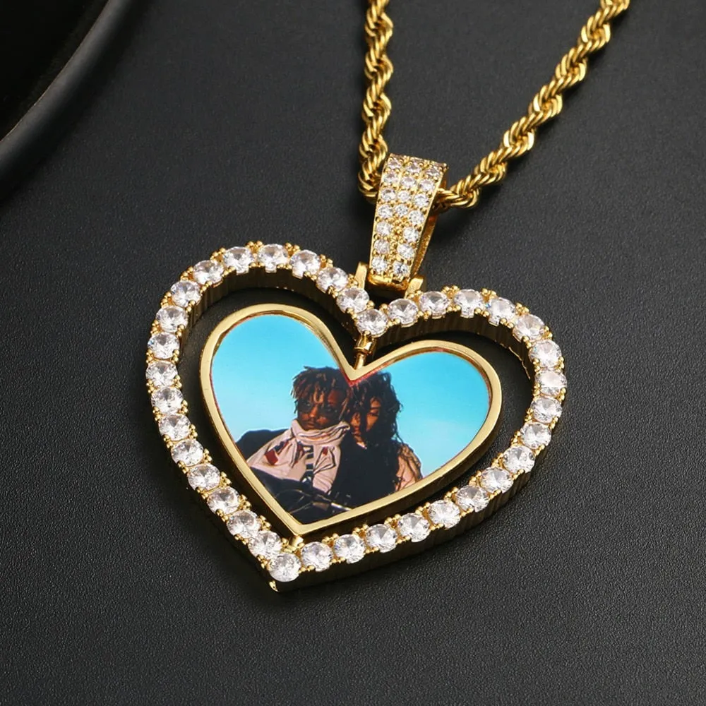 18k Gold Plated Heart Necklace With Picture- Medallion Necklace