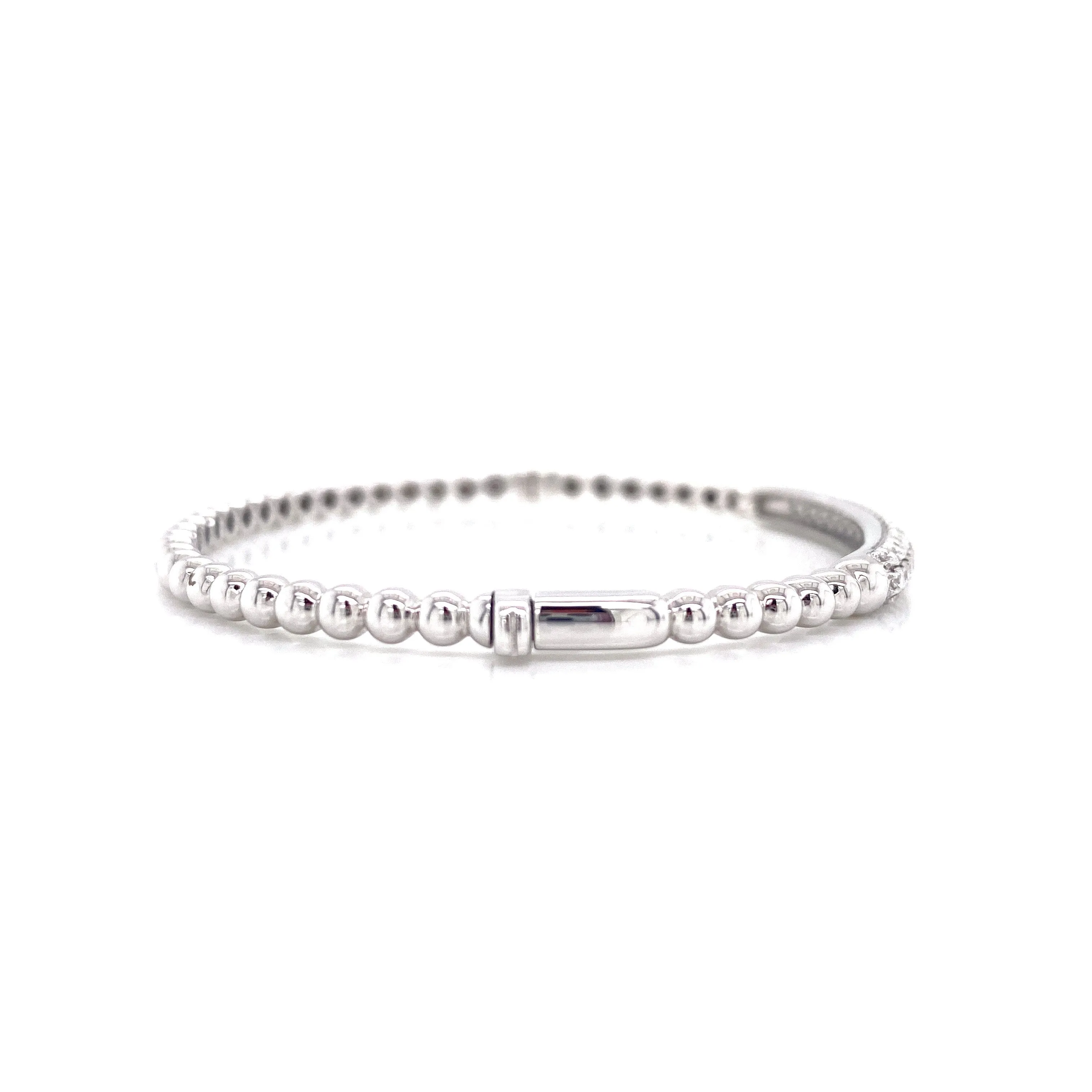 18K White Gold Diamond Bar Beaded Hinged Bangle