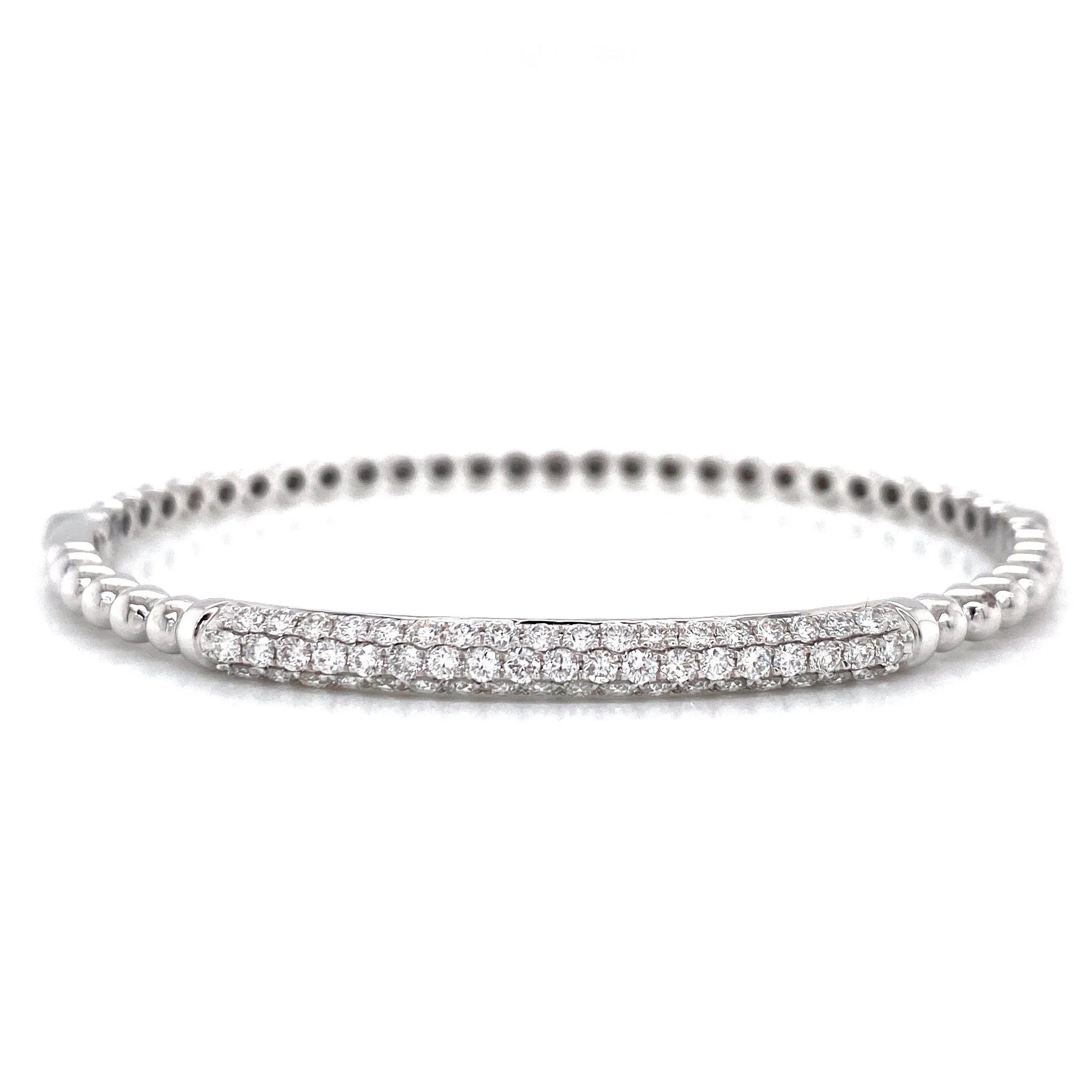 18K White Gold Diamond Bar Beaded Hinged Bangle