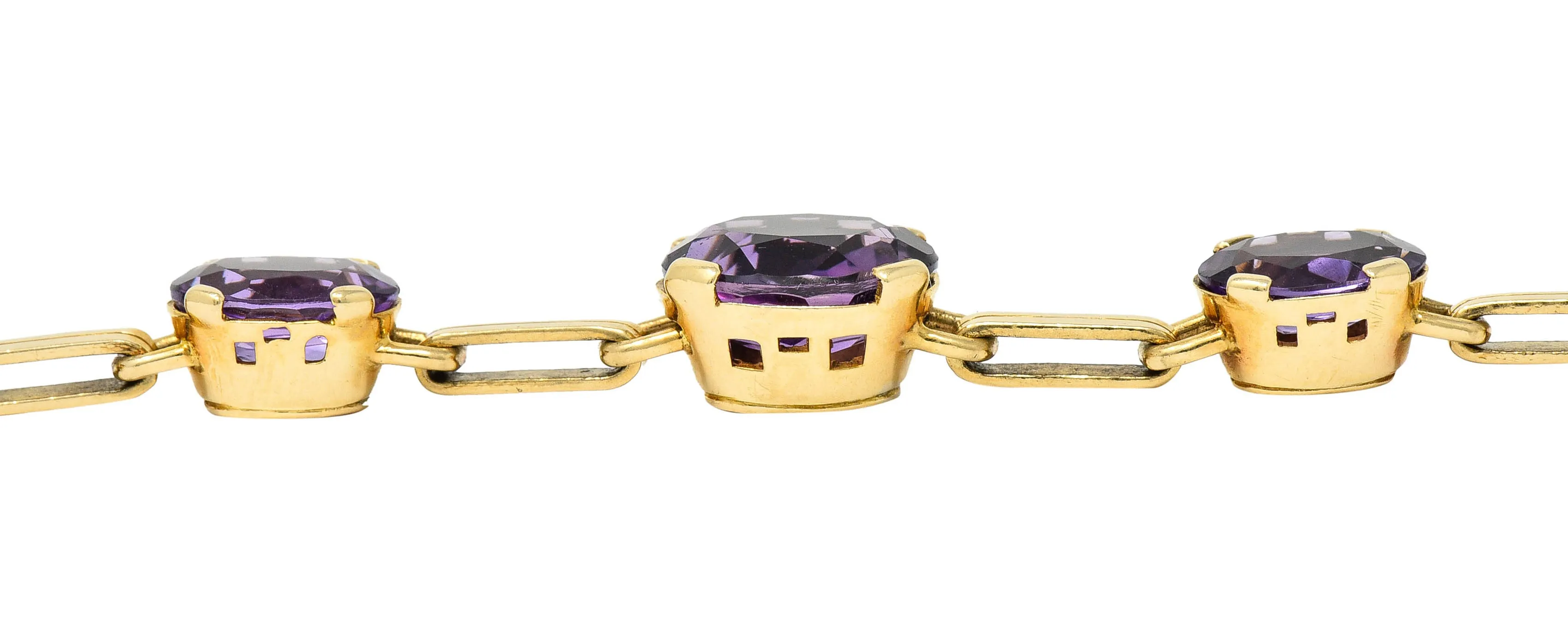 1940's Retro Amethyst 14 Karat Gold Station Link Bracelet