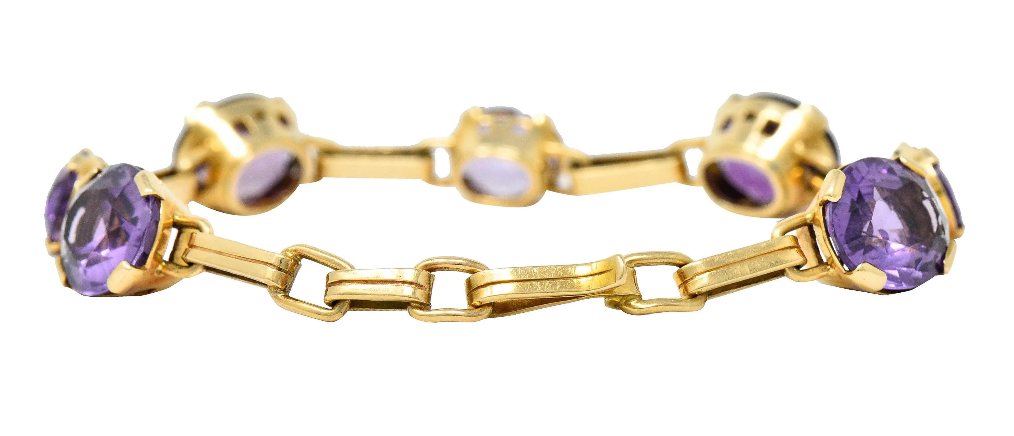 1940's Retro Amethyst 14 Karat Gold Station Link Bracelet