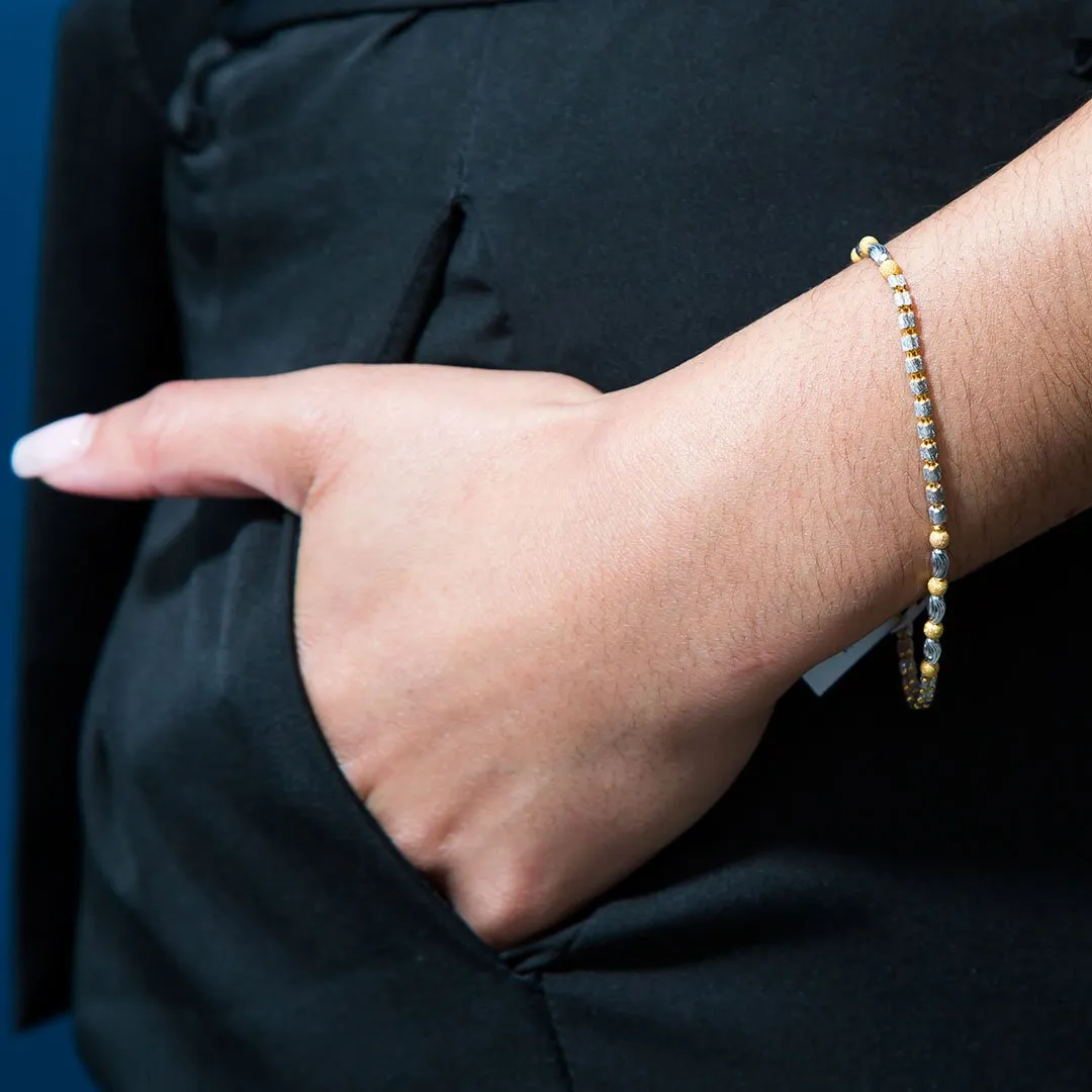 22K Multi Tone Gold Bracelet W/ Gold Rondelle, Barrel & Round Beads