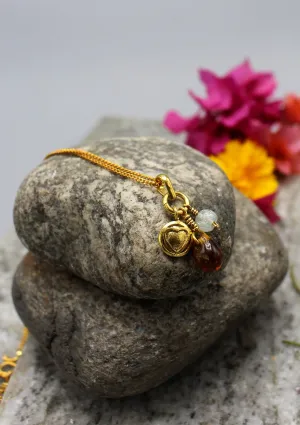 24 K Gold Plated Heart Pendant with Faux Red Zircon and Moon Stone Charms