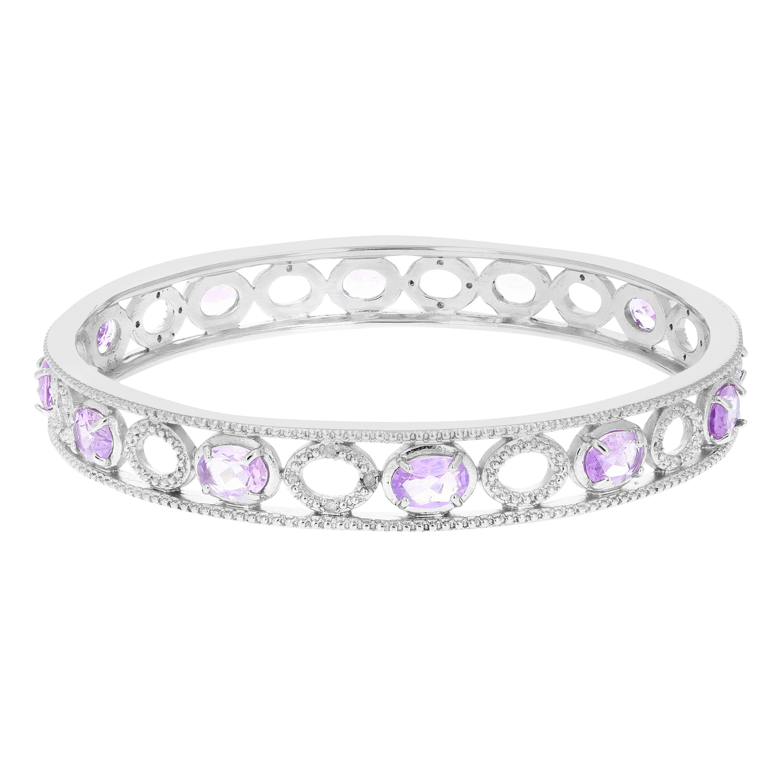 3.80 cttw Purple Amethyst And Diamond Eternity Bangle Bracelet Brass Rhodium