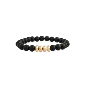 4 GOLD BEADS   BLACK HEMATITE BEADED STRETCH BRACELET