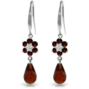 5.51 Carat 14K Solid White Gold Inebriated Garnet Diamond Earrings