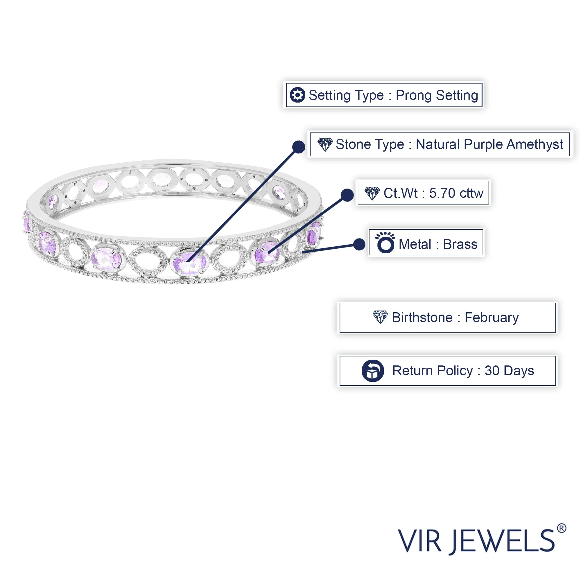 5.70 cttw Purple Amethyst And Diamond Eternity Bangle Bracelet Brass Rhodium