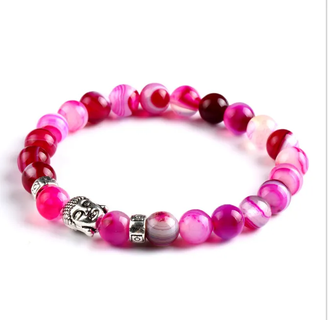 8mm natural stone agate yoga chakra bracelet Buddha head energy volcanic stone beaded bracelet