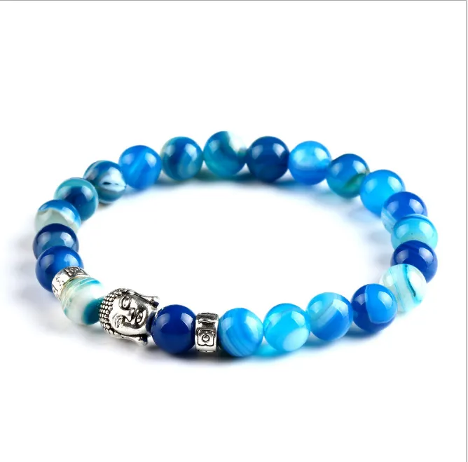 8mm natural stone agate yoga chakra bracelet Buddha head energy volcanic stone beaded bracelet