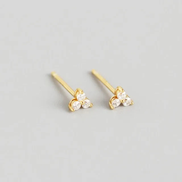 925 Sterling Silver Inlaid Crystal Geometric Clover Stud Earrings Light Luxury Mature Glamour Women Jewelry Accessories