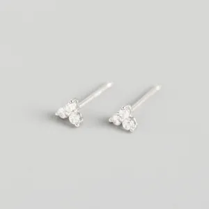 925 Sterling Silver Inlaid Crystal Geometric Clover Stud Earrings Light Luxury Mature Glamour Women Jewelry Accessories