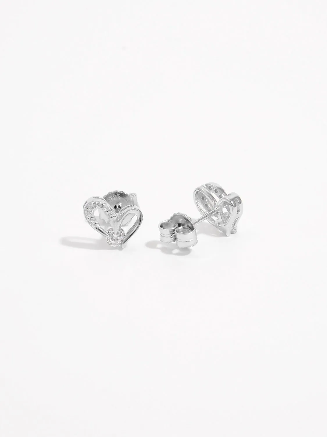 925 Sterling Silver Inlaid Zircon Heart Earrings