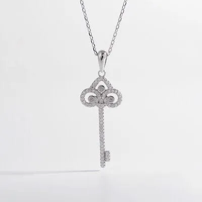 925 Sterling Silver Inlaid Zircon Key Shape Necklace