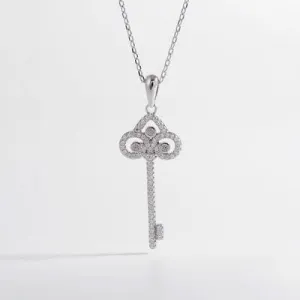 925 Sterling Silver Inlaid Zircon Key Shape Necklace