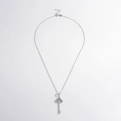 925 Sterling Silver Inlaid Zircon Key Shape Necklace