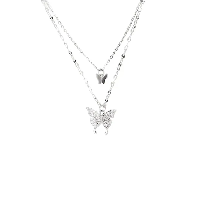 925 Sterling Silver Shiny Butterfly Tassel Necklace