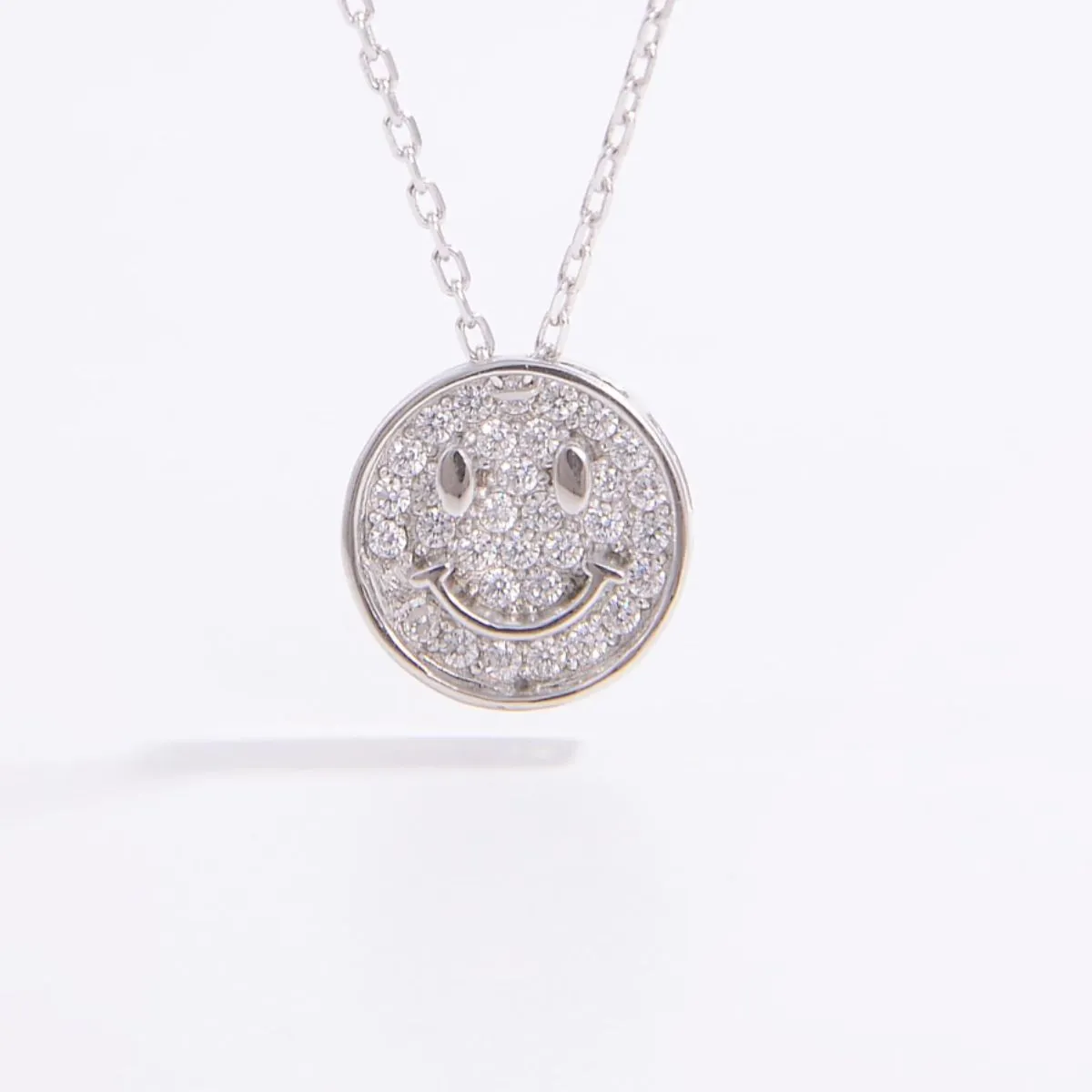 925 Sterling Silver Zircon Smiley Face Necklace