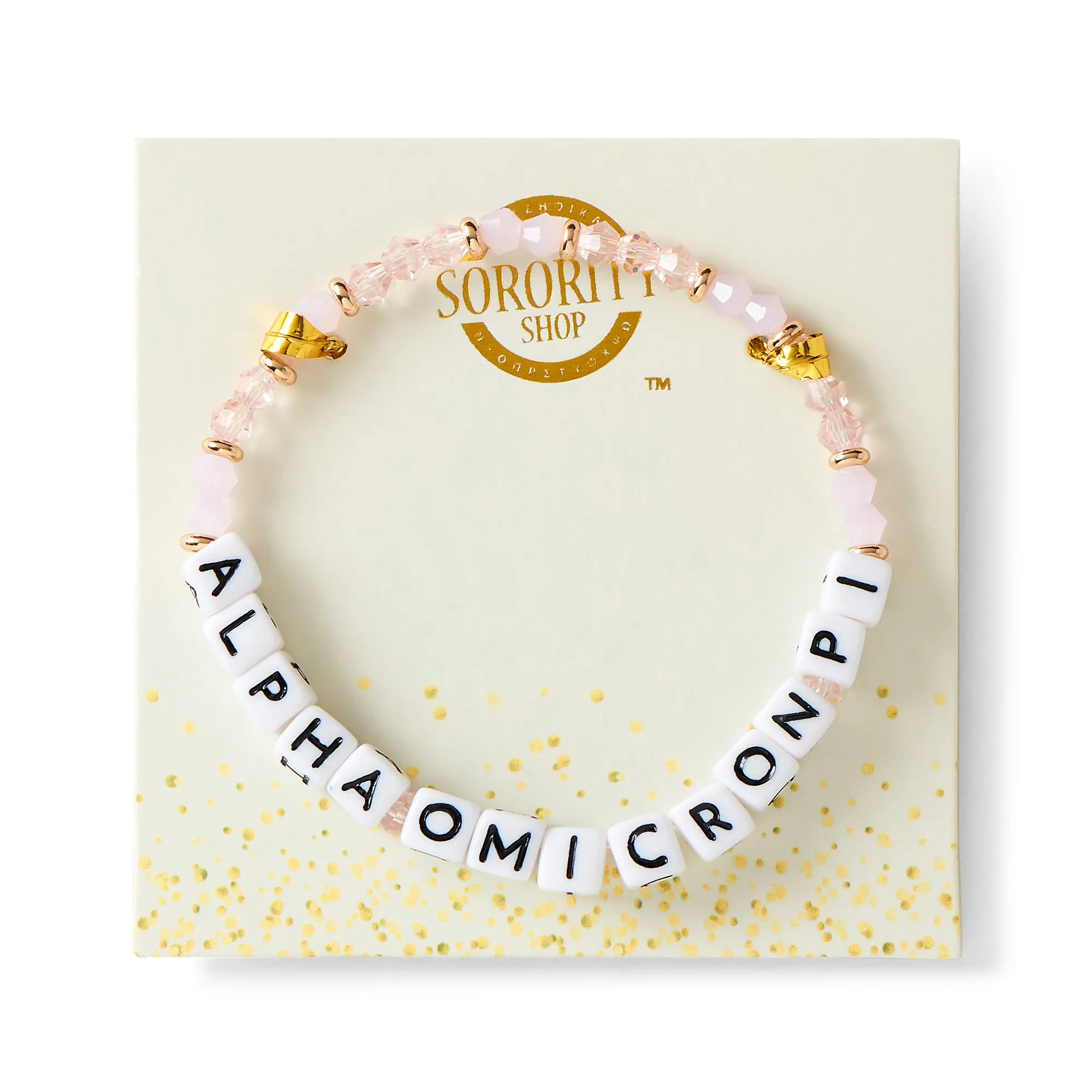 Alpha Omicron Pi Bracelet With Glass Beads and 18K Gold Accent Beads