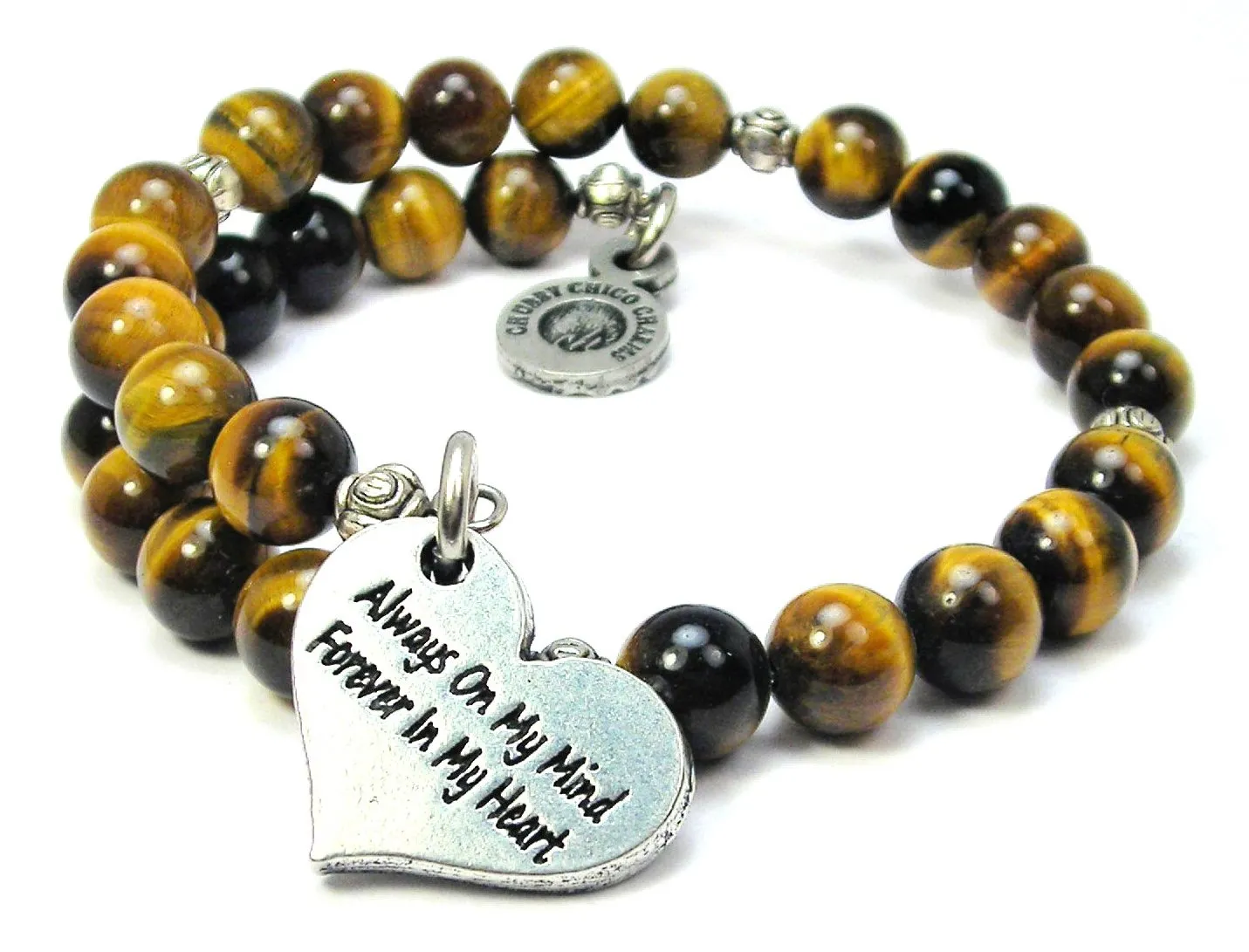 Always On My Ming Forever In My Heart Tiger's Eye Glass Beaded Wrap Bracelet