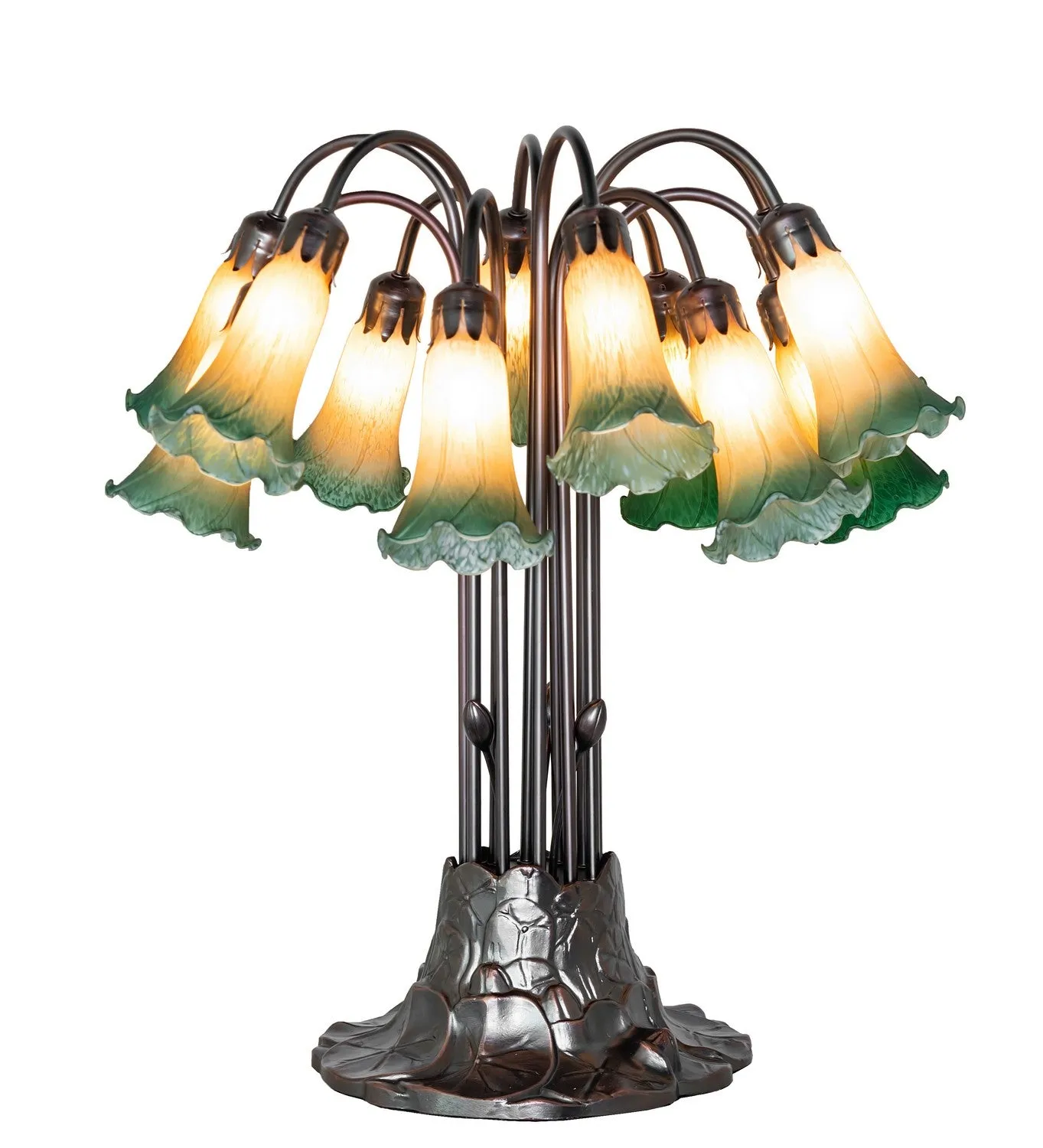 Amber/Green Tiffany Pond Lily 12 Light Table Lamp