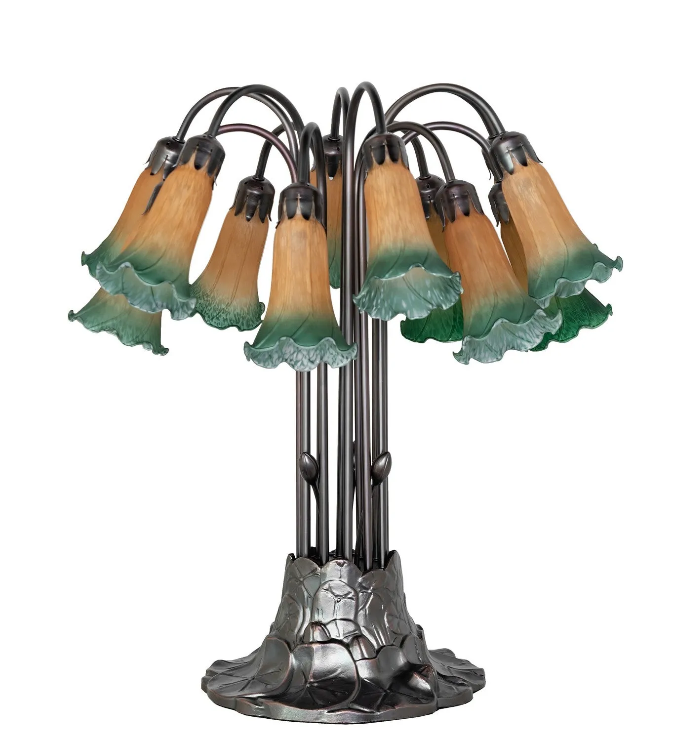 Amber/Green Tiffany Pond Lily 12 Light Table Lamp