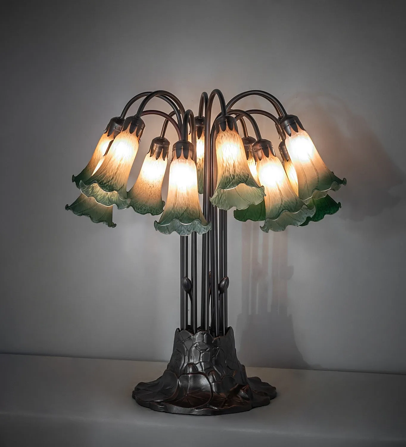 Amber/Green Tiffany Pond Lily 12 Light Table Lamp