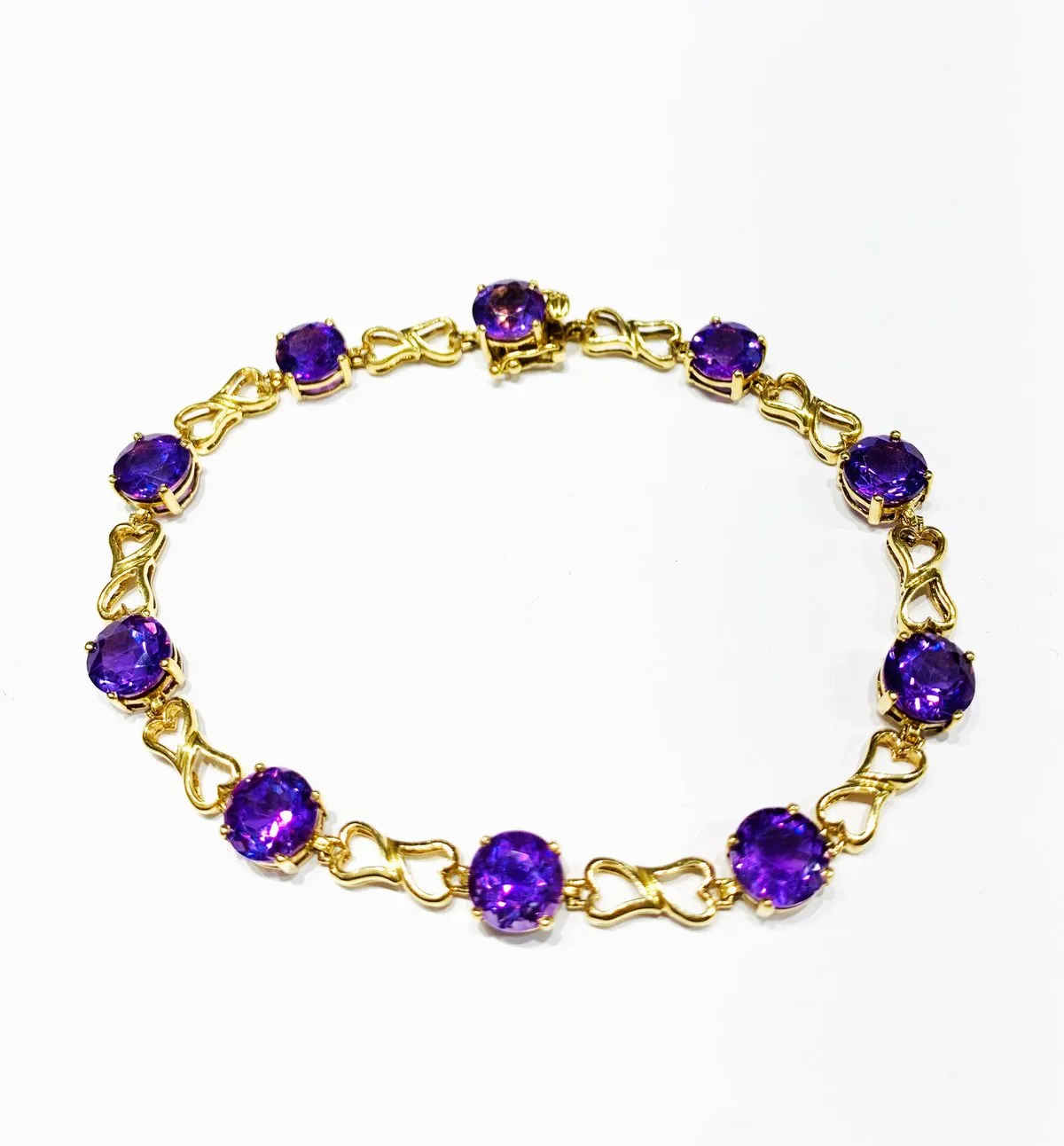 Amethyst & Intertwined Heart Bracelet (14K)