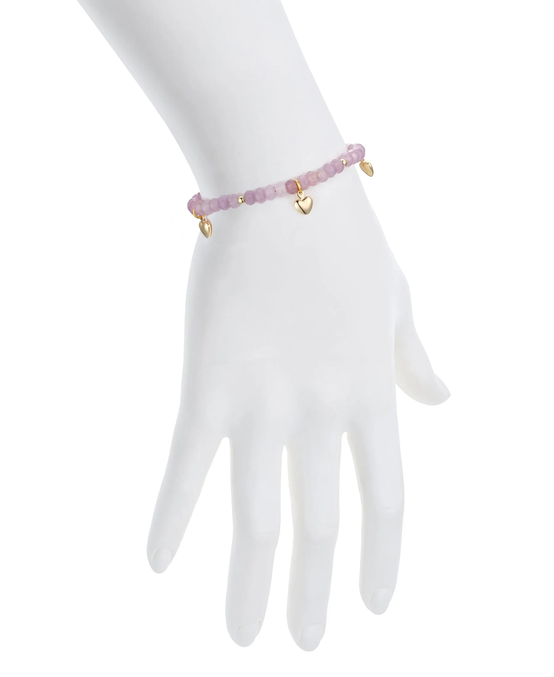 Amethyst Bead Bracelet with Heart Charms (Baby)