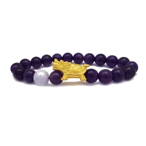 Amethyst Bead Dragon-Turtle Bracelet (24K)