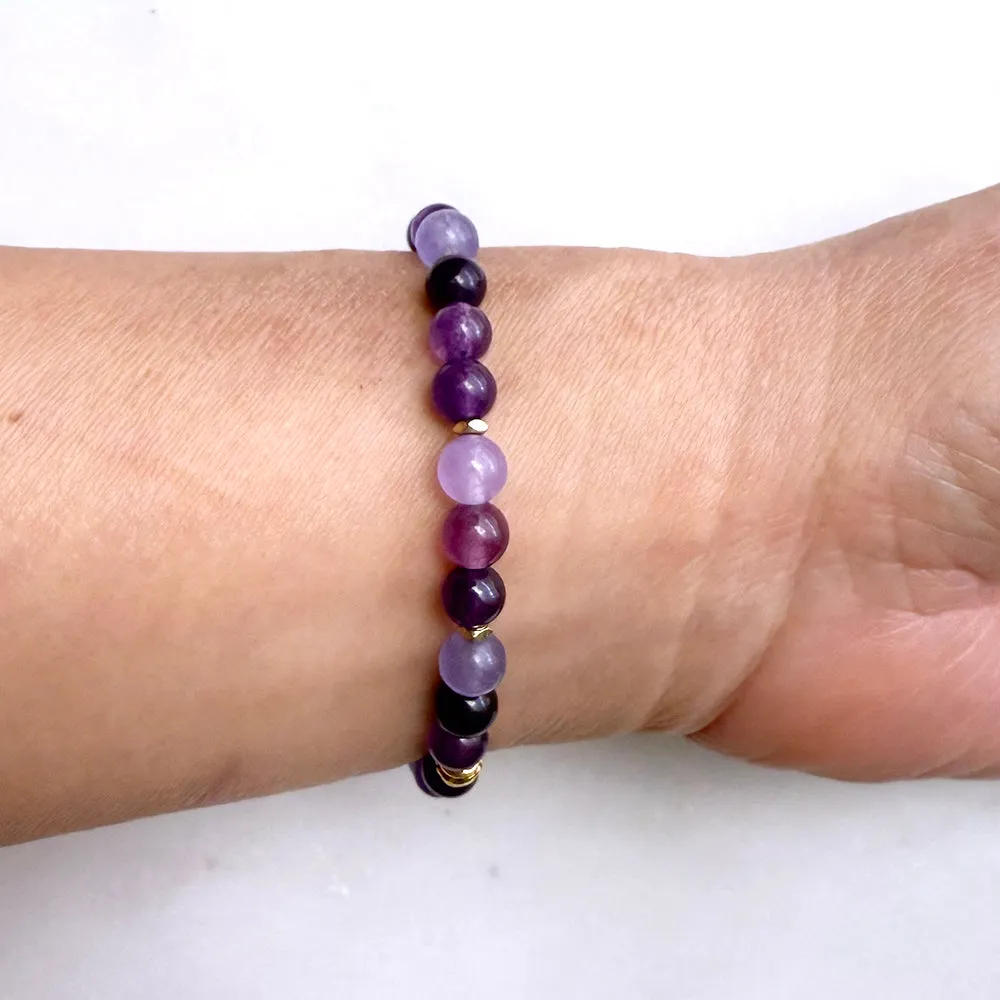 Amethyst Beads Gemstones Crystals Boho Hippie Design - Stretch Bracelet Handmade Jewelry