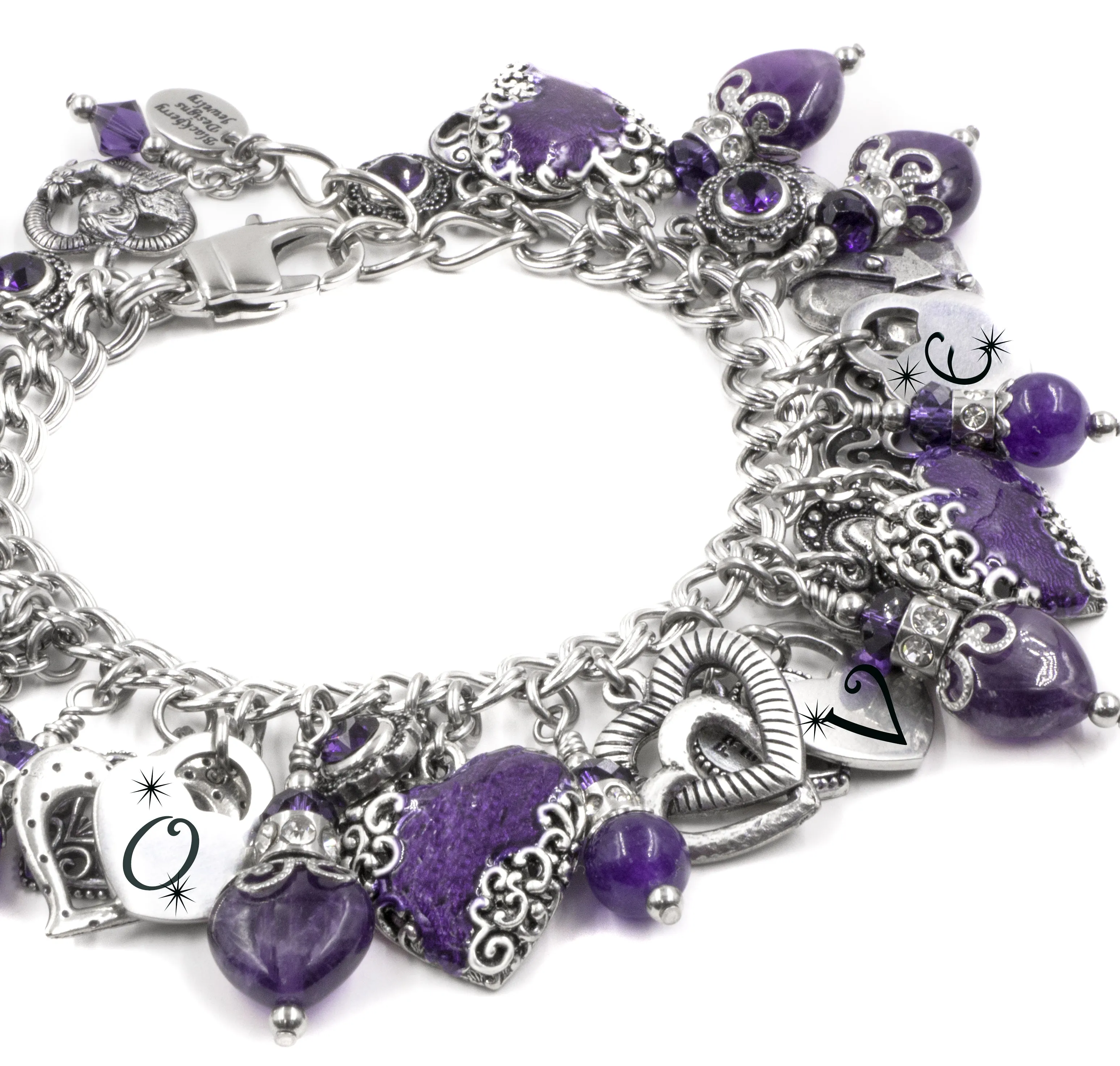 Amethyst Heart Charm Bracelet