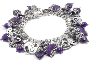 Amethyst Heart Charm Bracelet