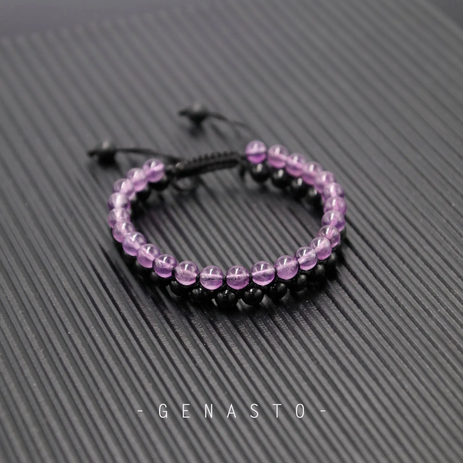 Amethyst  Obsidian Beads Bracelet, 6mm