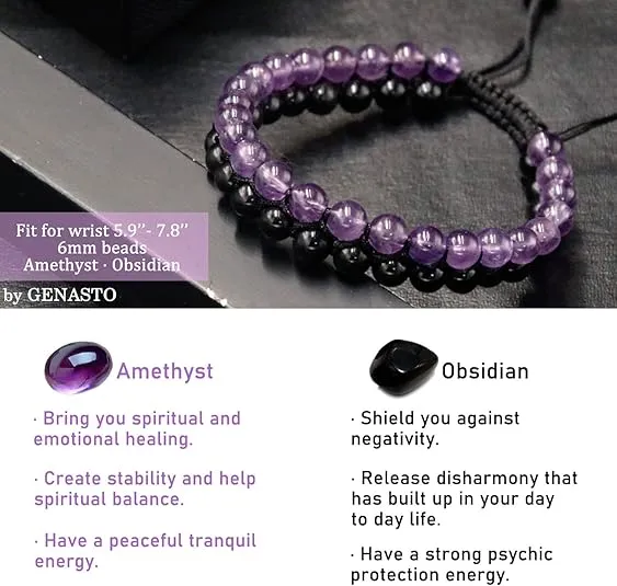 Amethyst  Obsidian Beads Bracelet, 6mm