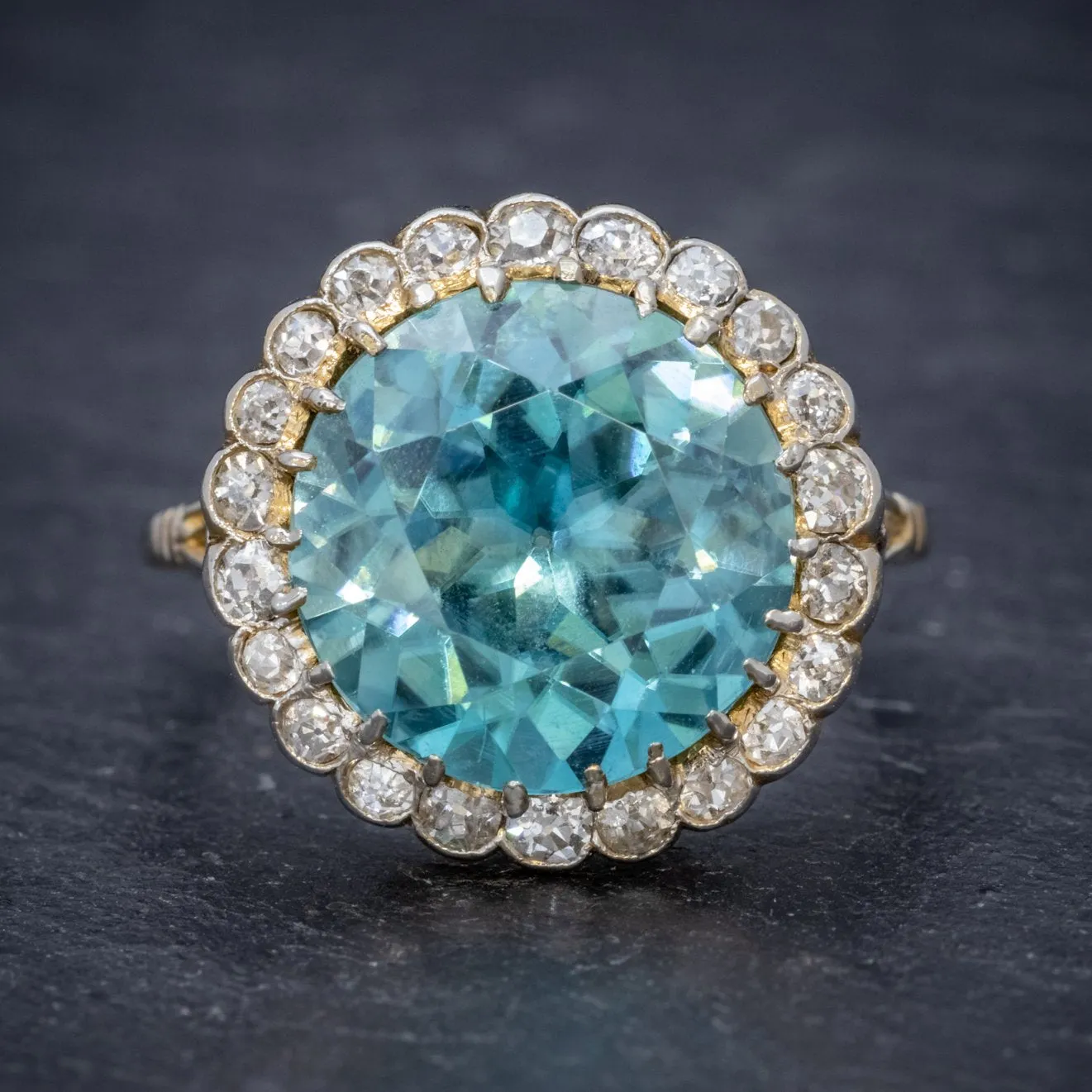 Antique Edwardian 8Ct Blue Zircon Cluster Ring Circa 1905